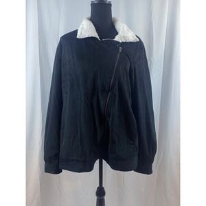 Women's Size XL Asymmetrical Zipper Black Fleece‎ Lined Jacket Coat